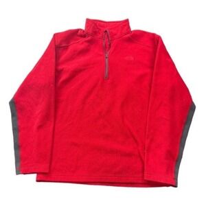 The North Face Mens TKA 100 Fleece Quarter‎ Zip Pullover Red Grey Large |D1
